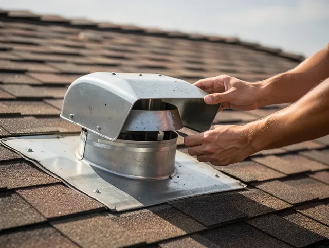 Harrisburg Dryer Vent Cleaning certified technician safely cleaning a roof-mounted dryer vent in Harrisburg
