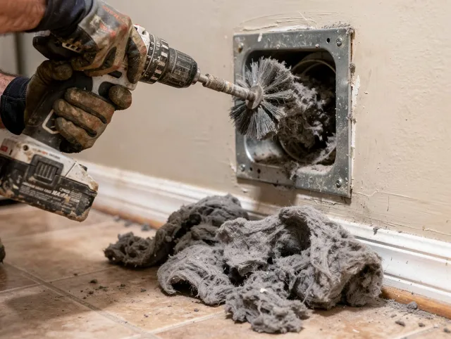 Certified Harrisburg Dryer Vent Cleaning technician performing dryer vent cleaning in Harrisburg