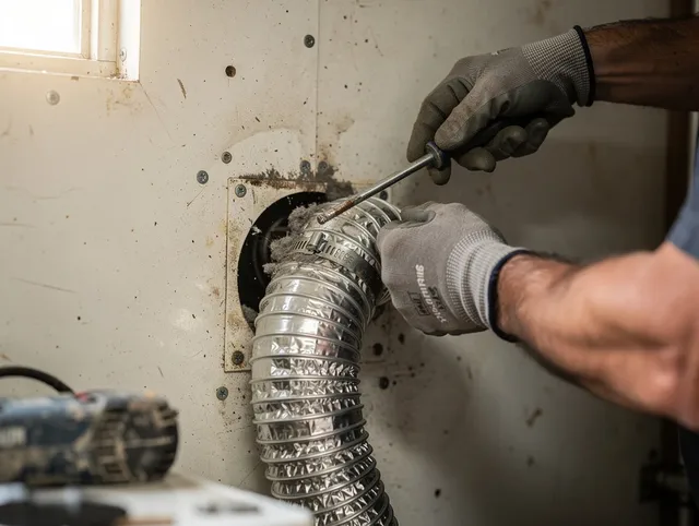 Harrisburg Dryer Vent Cleaning technician performing precise dryer vent hose installation in Harrisburg